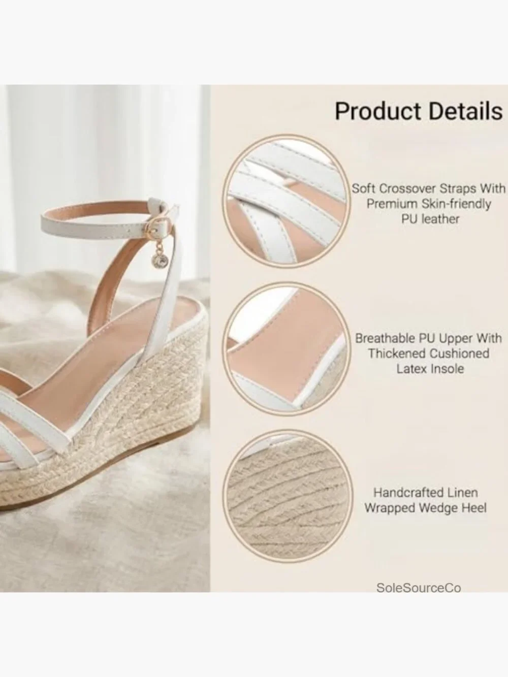 Women's Espadrille Wedge Sandals Open Toe Ankle Strap Platform Cushioned Summer